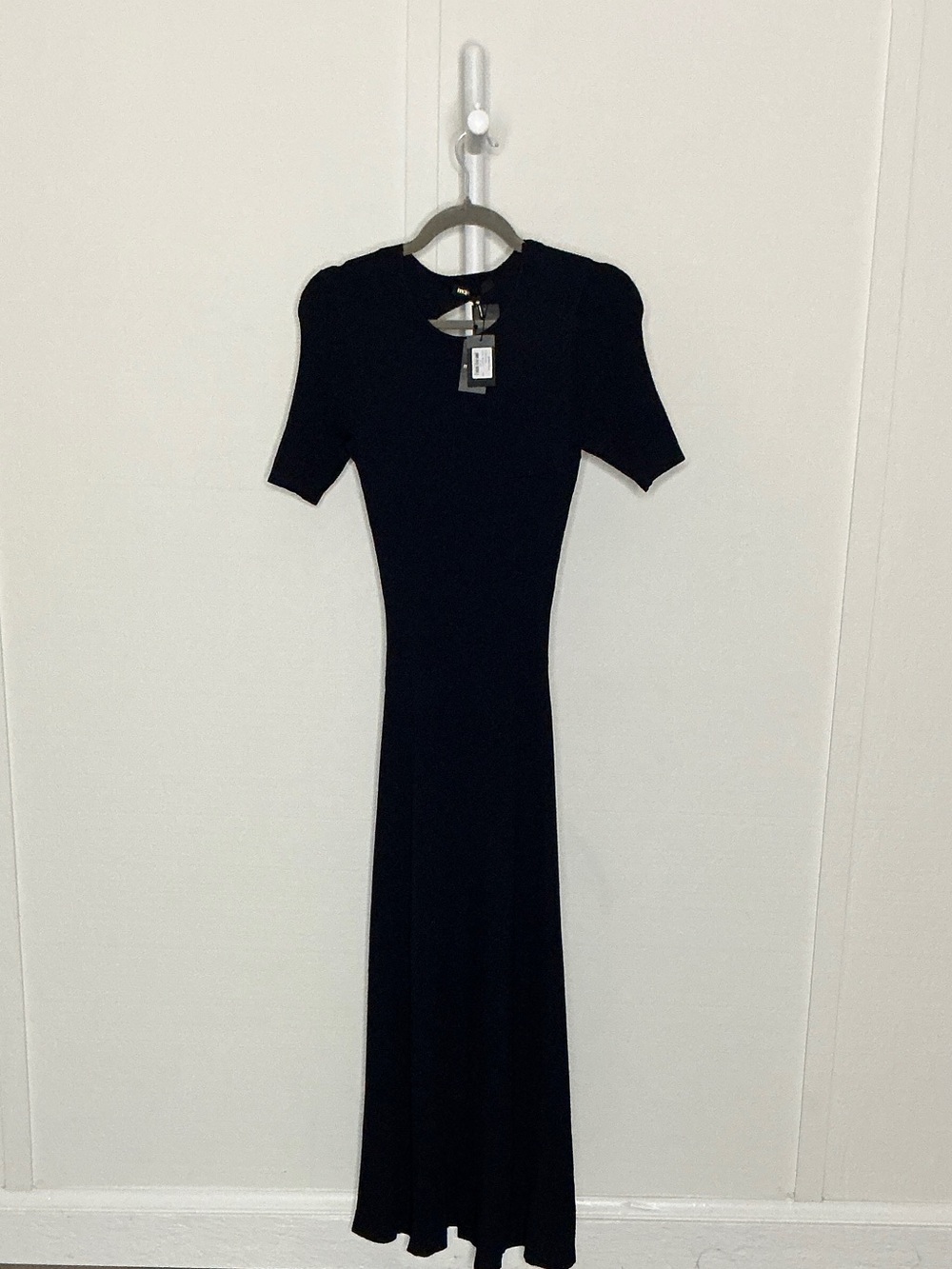 Maje Ribbed Midi Maxi Cut Out Dress Navy - Picture 2 of 4